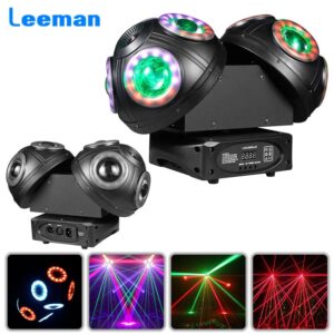 Double Heads LED 8x10w RGBW + 2x100MW RG Laser + 96PCS RGB Lamp Ring 3in1 Effect Stage Lighting Moving Head For KTV Music Bar